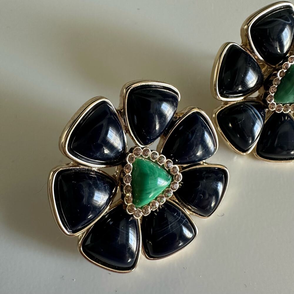 Banana Republic Floral Navy Turquoise Gold Tone Statement Earring - Picture 3 of 6